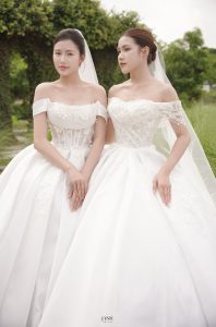 váy cưới trơn hàn quốc